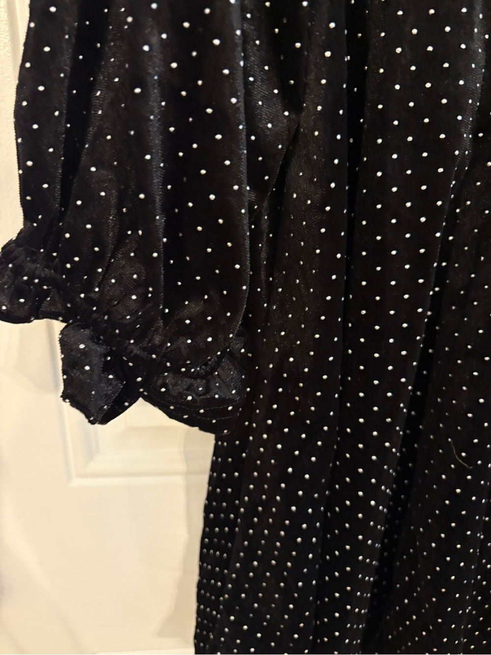 Umgee Black Velvet Polka Dot Long Sleeve Wrap-Style Dress - Picture 3 of 9